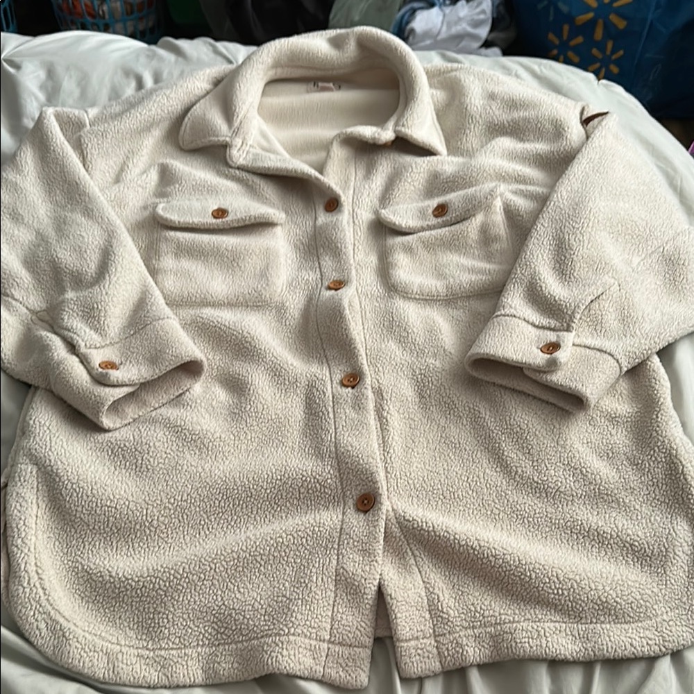Roxy Cream Teddy Jacket Cozy Oversized Fit